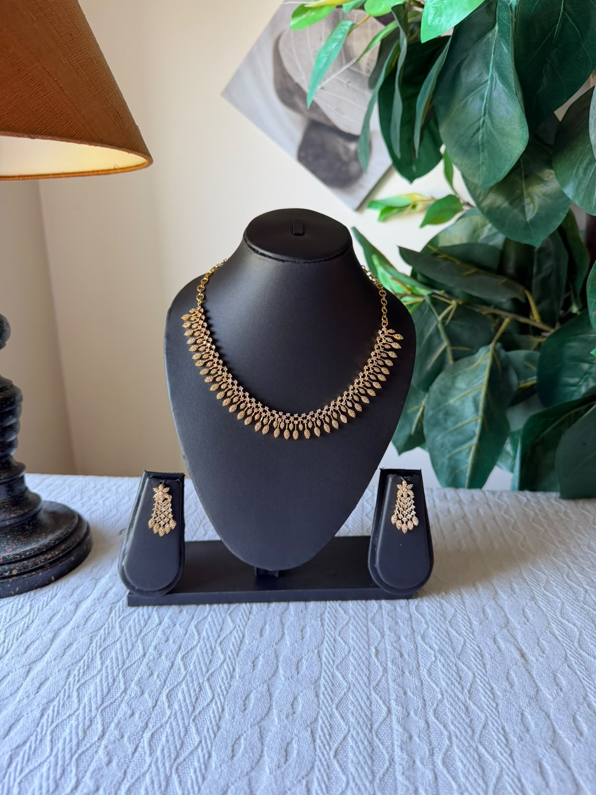 Diamond replica necklace and earring set